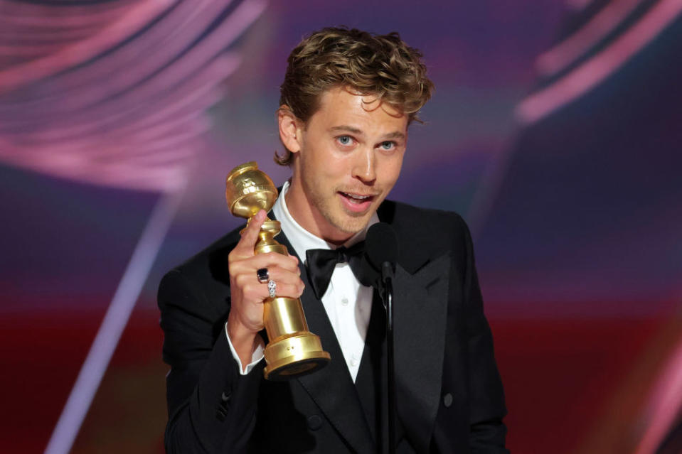 Austin Butler accepts the Best Actor in a Motion Picture Drama award.