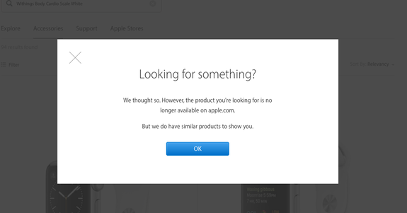 If you click on a Withings product, Apple just returns this error message.