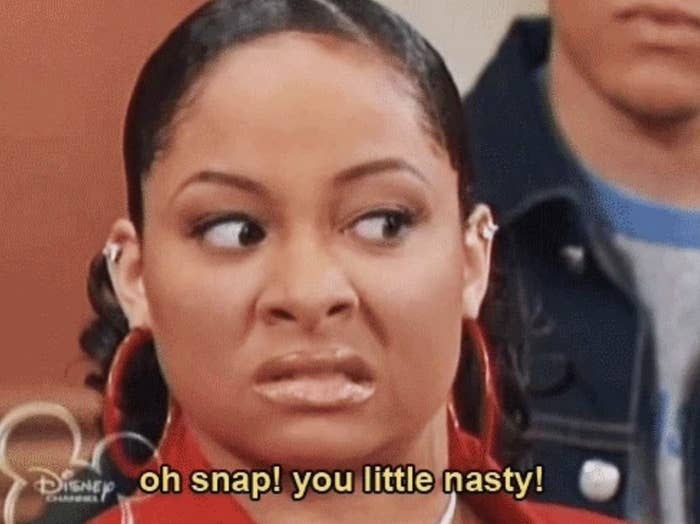 Raven-Symoné making a disgusted face with the text "oh snap! you little nasty!" The Disney Channel logo is in the corner