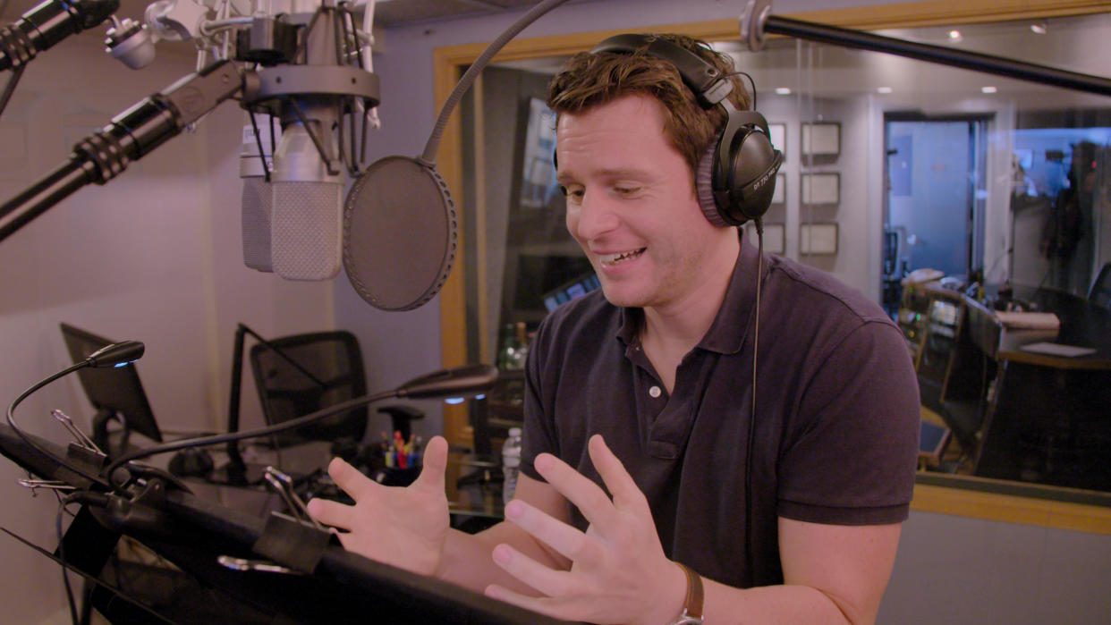 Jonathan Groff recording his role as Kristoff from 'Into the Unknown: Making Frozen 2'. (Credit: Disney+)