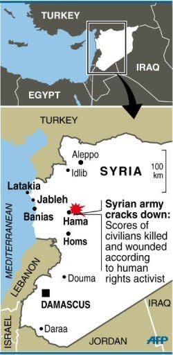 Syrian forces killed nearly 140 people on Sunday including 100 when the army stormed the flashpoint protest city of Hama to crush dissent on the eve of Ramadan, activists said