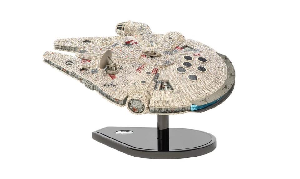 The limited edition Swarovski Crystal Millennium Falcon, encrusted with 25,000 crystals.