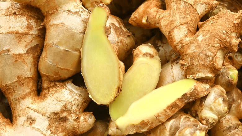 sliced ginger root closeup