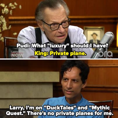 While interviewing Danny Pudi in 2020, Larry King asked him about the luxuries he can't live without — then rejected his answers, telling him, 