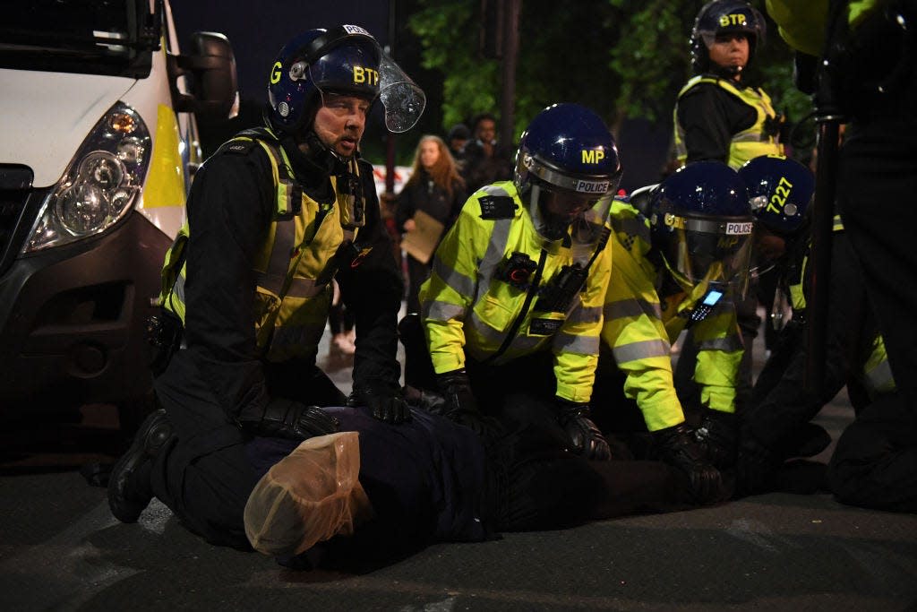 Spit hood, UK, police