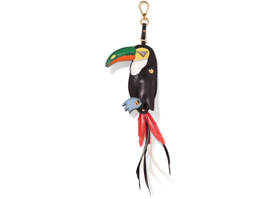 <p>Prada Toucan keychain, $345, <a rel="nofollow noopener" href="https://www.net-a-porter.com/us/en/product/823968/prada/toucan-feather-trimmed-paneled-leather-keychain" target="_blank" data-ylk="slk:Net-a-Porter.com;elm:context_link;itc:0;sec:content-canvas" class="link ">Net-a-Porter.com</a> </p>