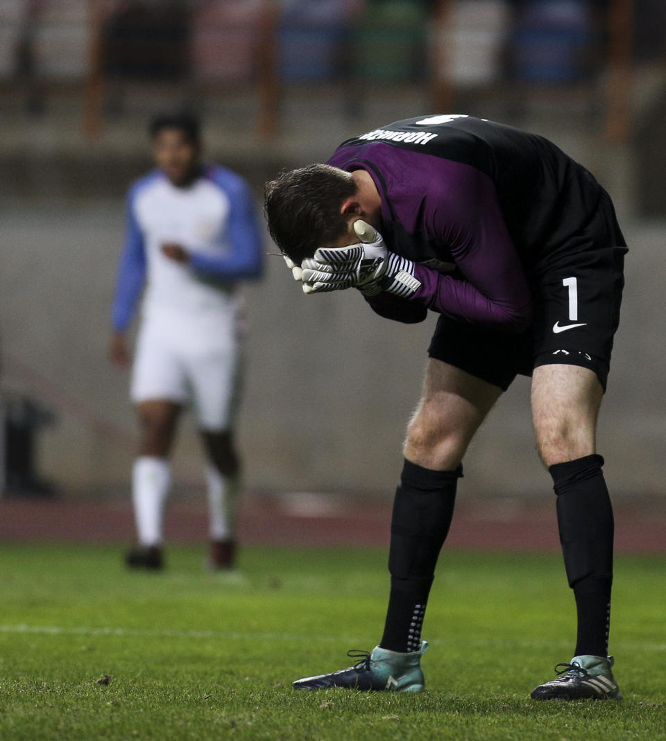 Ethan Horvath buries his face in his hands after allowing an easy goal. (Photo: NurPhoto via Getty Images)