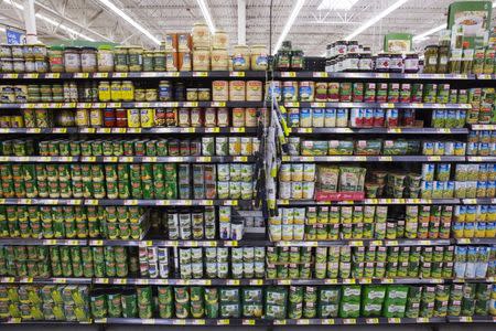 Canned vegetables are displayed at a Walmart store in Secaucus, New Jersey, November 11, 2015. REUTERS/Lucas Jackson