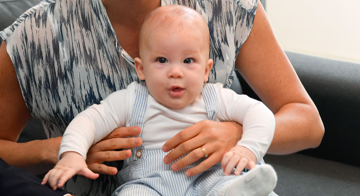 CAPE TOWN, SOUTH AFRICA - SEPTEMBER 25: Prince Harry, Duke of Sussex, Meghan, Duchess of Sussex and their baby son Archie Mountbatten-Windsor meet Archbishop Desmond Tutu and his daughter Thandeka Tutu-Gxashe at the Desmond & Leah Tutu Legacy Foundation during their royal tour of South Africa on September 25, 2019 in Cape Town, South Africa. (Photo by Pool/Samir Hussein/WireImage)