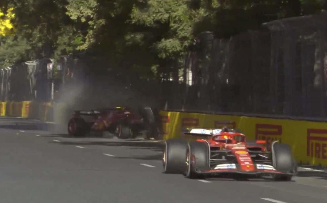 Carlos Sainz and Sergio Perez crash out at the Azerbaijan Grand Prix