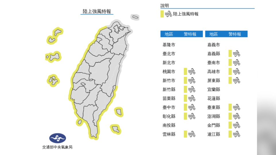 盧碧減弱仍帶來強勁風勢。（圖／翻攝自中央氣象局）