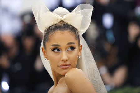 Singer Ariana Grande arrives at the Metropolitan Museum of Art Costume Institute Gala (Met Gala) to celebrate the opening of “Heavenly Bodies: Fashion and the Catholic Imagination” in the Manhattan borough of New York, U.S., May 7, 2018. REUTERS/Eduardo Munoz/Files