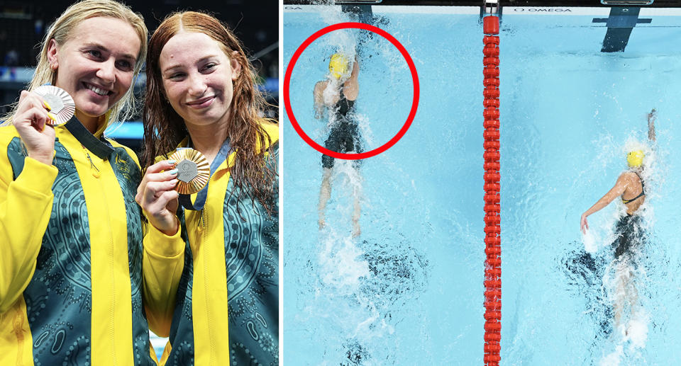 Mollie O'Callaghan and Ariarne Titmus at the Olympics.