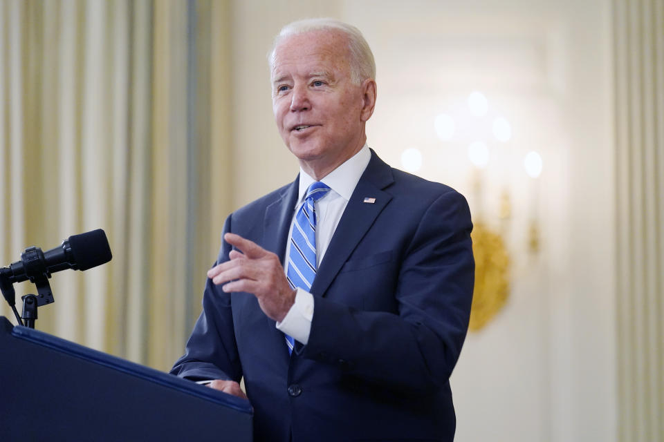 President Joe Biden speaks about the economy and his infrastructure agenda in the State Dining Room of the White House, in Washington, Monday, July 19th, 2021. (AP Photo/Andrew Harnik)