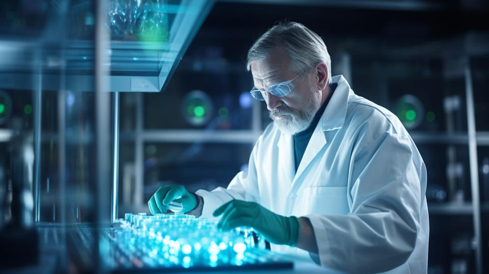 A technician working with genomic sequencing equipment.