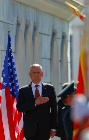 U.S. Secretary of Defense James Mattis attends a welcoming ceremony in Skopje, Macedonia September 17, 2018. REUTERS/Ognen Teofilovski