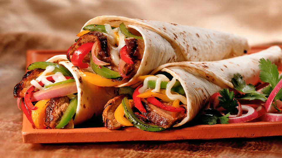 Rolled sheet pan steak fajitas