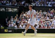 Handout image of Andy Murray of Britain playing against Novak Djokovic of Serbia in the Men's Singles Final on centre court at the 2013 Wimbledon Championships tennis tournament in London