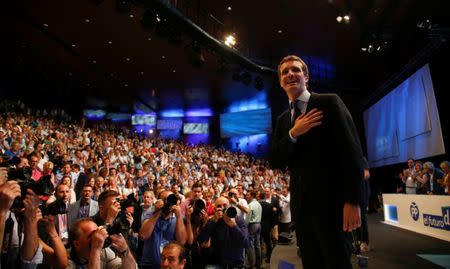 Pablo Casado reacts after being elected as the new leader of Spain's conservative People's Party in Madrid, Spain, July 21, 2018. REUTERS/Javier Barbancho