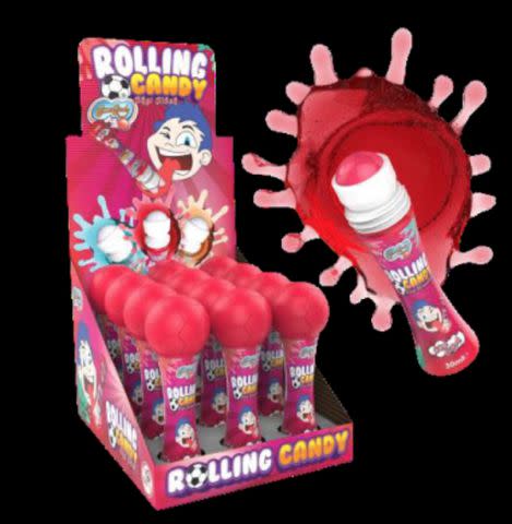 <p>United States Consumer Product Safety Commission</p> A photo of the Slime Licker Sour Rolling Liquid Candy in the "Sour Strawberry" flavor recalled.