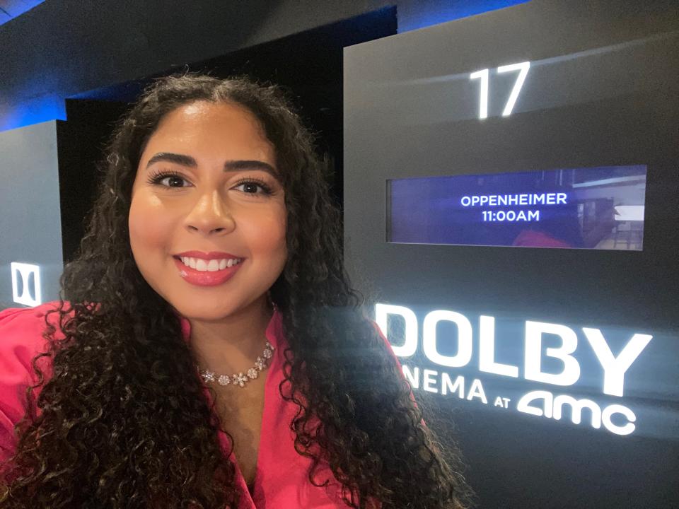 Melissa at Dolby Cinema entrance for 'Oppenheimer' movie