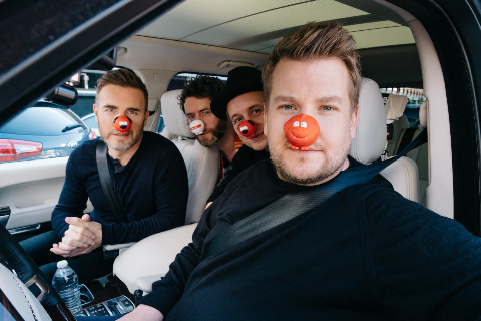 Red Nose Day attracts some of the biggest names in showbiz – including James Corden and Take That, who took part in 2017 (Terence Patrick/Comic Relief/Getty Images)