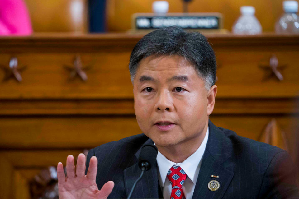 Rep. Ted Lieu (D-CA) questions Intelligence Committee Minority Counsel Stephen Castor and Intelligence Committee Majority Counsel Daniel Goldman during the House impeachment inquiry hearings, on Capitol Hill in Washington, U.S., December 9, 2019. Doug Mills/Pool via REUTERS