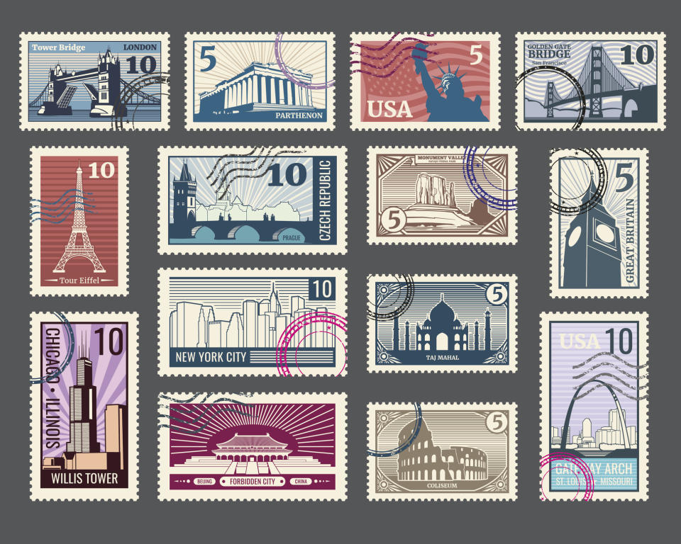 A stamp collection.