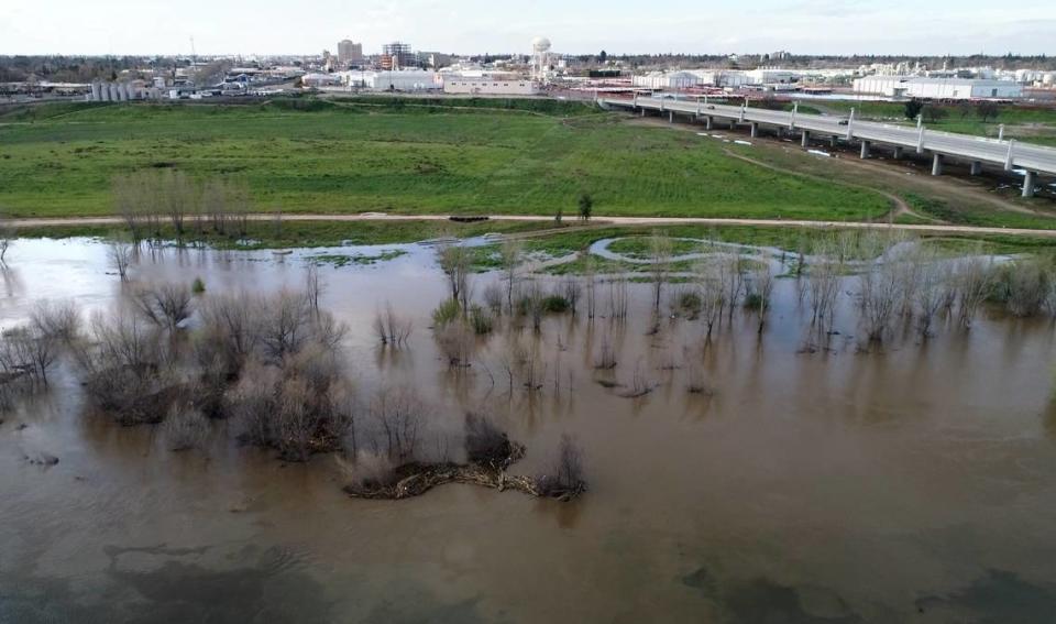 Tuloumne River and Regional Park west of the 9th Street Bridge in Modesto, Calif., Saturday, March 11, 2023.