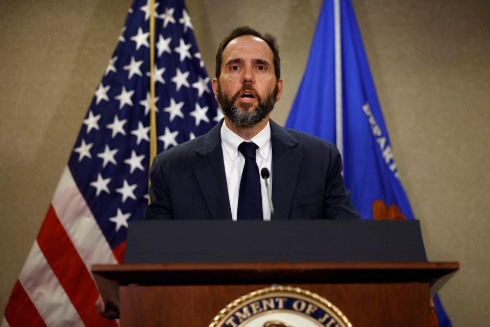 Special Counsel Jack Smith delivers remarks on a recently unsealed indictment against former president Donald Trump on 9 June 2023 (Getty Images)