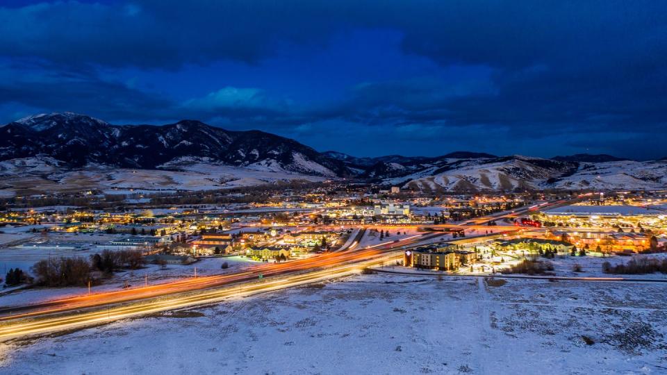 aerial view bozeman montana at night