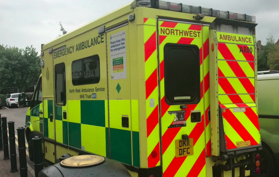 The ambulance was parked outside a Tesco in Cheshire (Picture: SWNS)