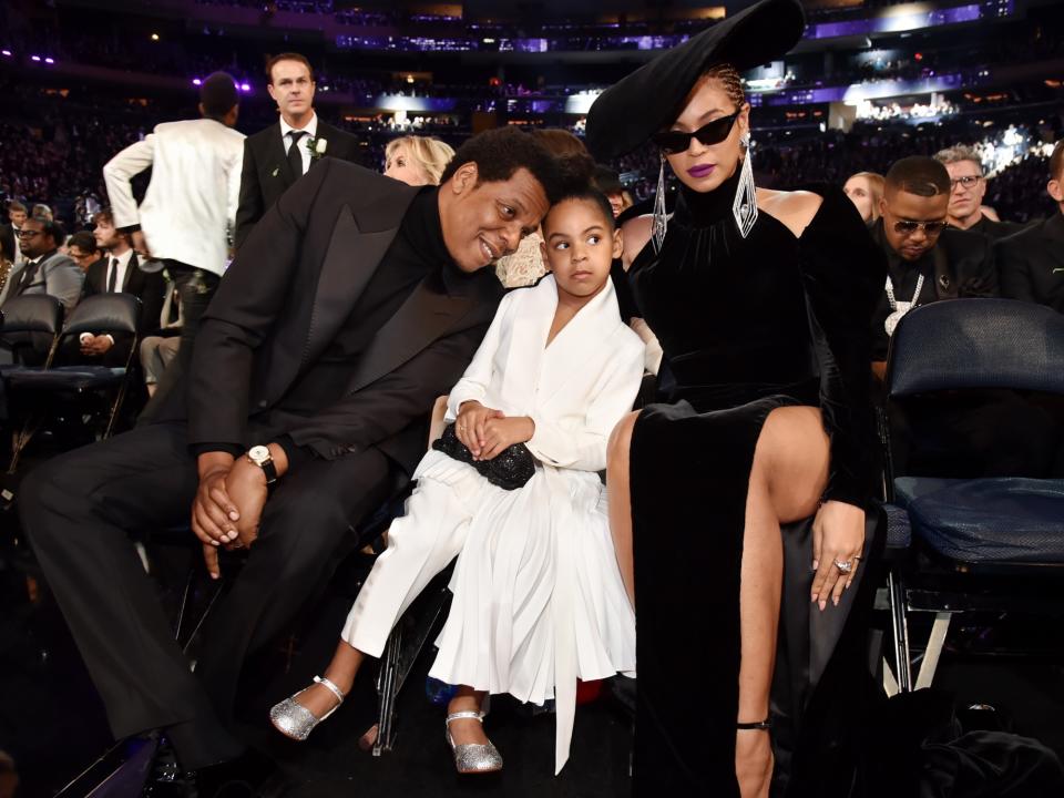 Recording artist Jay Z, daughter Blue Ivy Carter and recording artist Beyonce attend the 60th Annual GRAMMY Awards at Madison Square Garden on January 28, 2018 in New York City. 