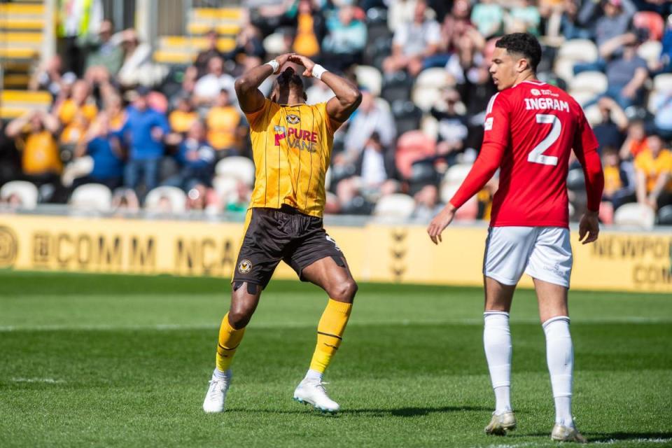 WOE: Omar Bogle laments a missed chance for County against Salford <i>(Image: Huw Evans Agency)</i>