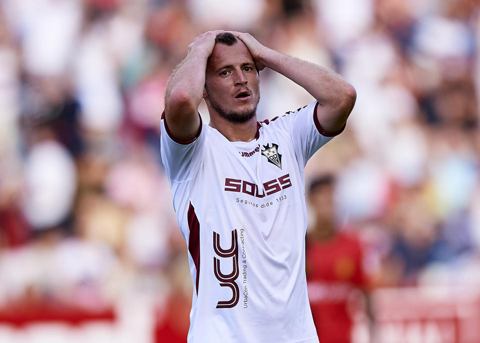 ALBACETE, SPAIN - JUNE 16: Roman Zozulia of Albacete reacts during the LaLiga 123 match between Albacete and Mallorca at Carlos Belmonte Stadium on June 16, 2019 in Albacete, Spain. (Photo by Quality Sport Images/Getty Images)