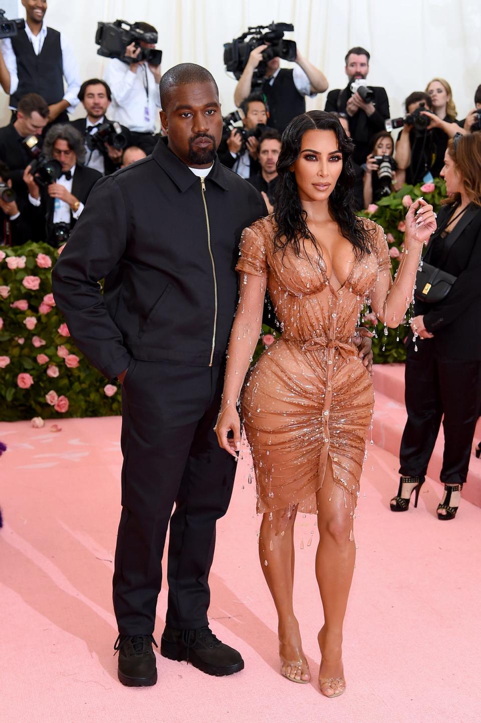 Kanye West arrives at the 2019 Met Gala in a black zip-up Dickies jacket (Getty Images)