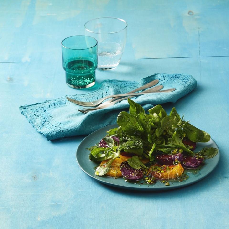 <p>Beets and navel oranges add beautiful color and big flavor in this pretty salad with a lemon-herb dressing.</p><p><em>Get the <a href="https://www.womansday.com/food-recipes/a32292241/mache-beet-and-orange-salad-recipe/" rel="nofollow noopener" target="_blank" data-ylk="slk:Mâche, Beet, and Orange Salad recipe;elm:context_link;itc:0;sec:content-canvas" class="link ">Mâche, Beet, and Orange Salad recipe</a>.</em></p>