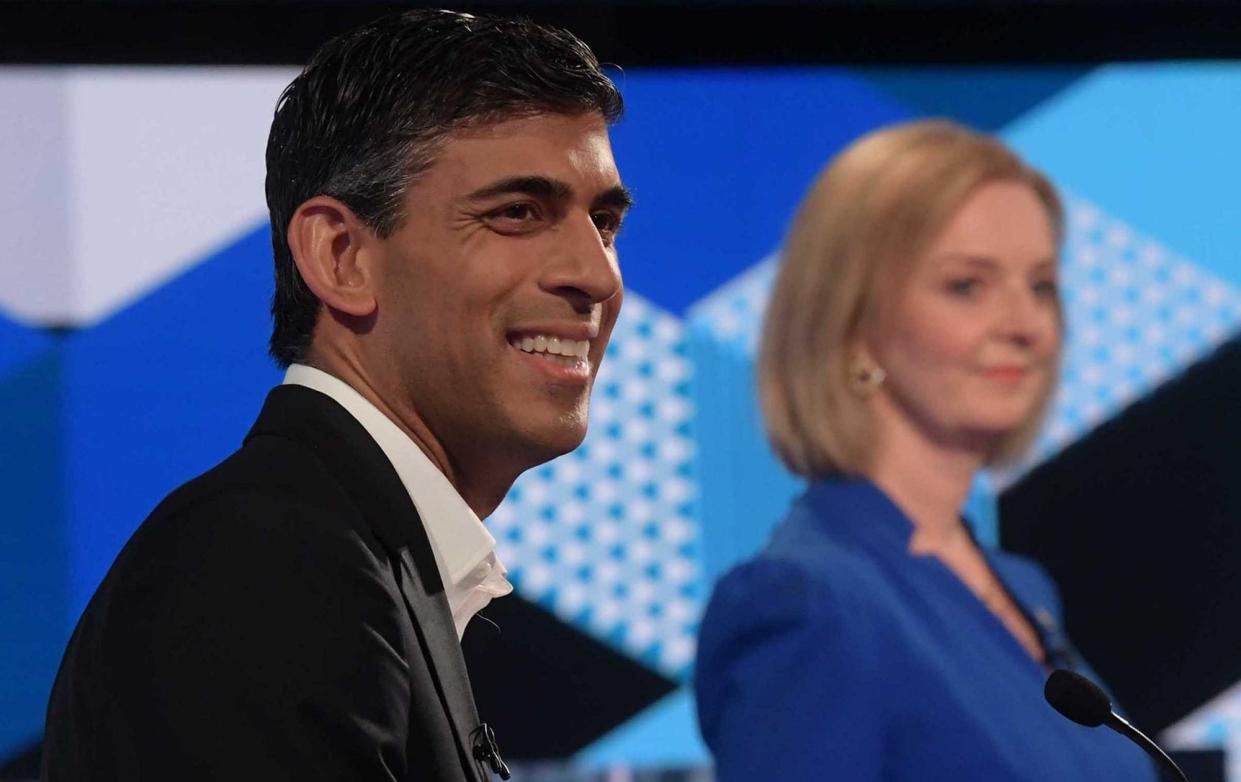 Rishi Sunak and Liz Truss take part in the BBC Leadership debate - Jeff Overs/BBC via Getty Images