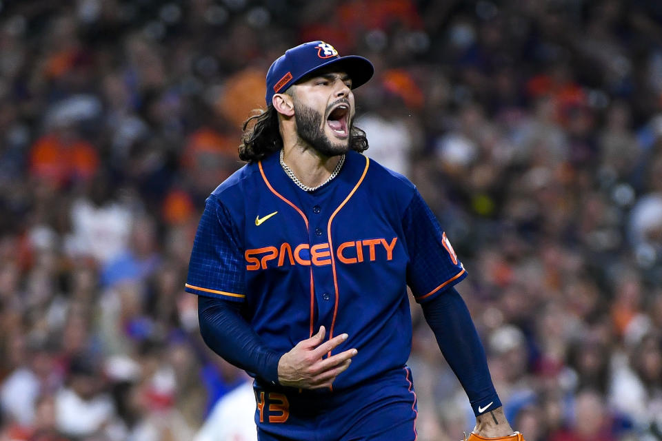 Houston Astros pitcher Lance McCullers Jr. will make his first postseason appearance since suffering a forearm injury that cut his 2021 playoffs short. (Photo by Logan Riely/Getty Images)