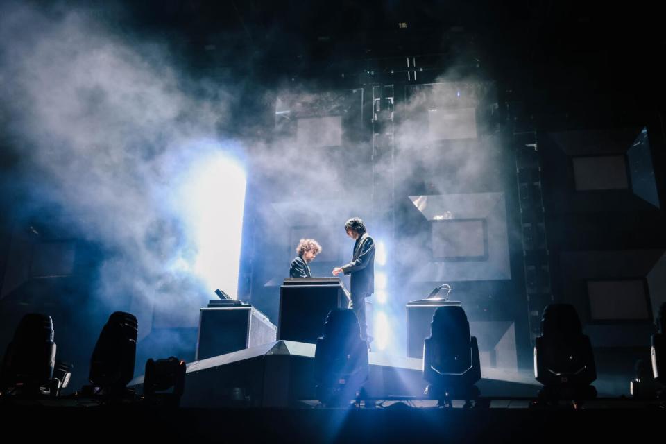 Justice plays on stage at the Coachella Valley Music and Arts Festival on Friday, April 12, 2024 in Indio, CA.