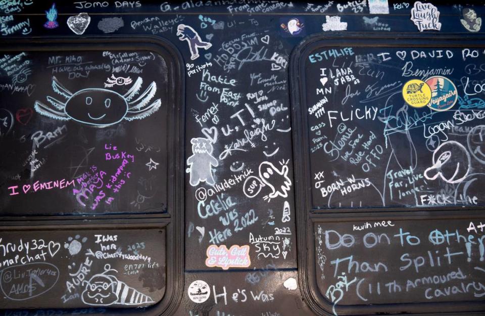 Trie’sena Brown painted her van with chalkboard paint and lets anyone in the community sign or leave a message.