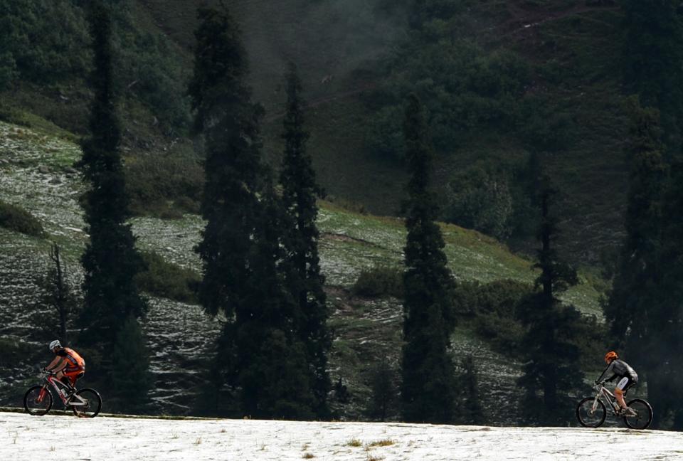 International cyclists compete during the third and last stage of the Himalayas 2011 International Mountainbike Race in the mountainous area of Shogran in Pakistan's tourist region of Naran in Khyber Pakhtunkhwa province on September 18, 2011. Slovakia's Martin Haring won the Himalayas 2011 race. AFP PHOTO / AAMIR QURESHI (Photo credit should read AAMIR QURESHI/AFP/Getty Images)