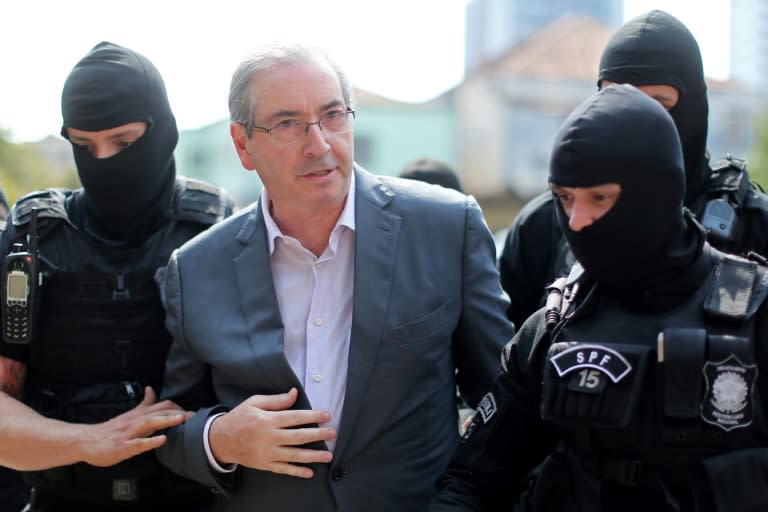 Brazil's former President of the Chamber of Deputies Eduardo Cunha, arrives at the Forensic Medicine Institute in Curitiba, on October 20, 2016