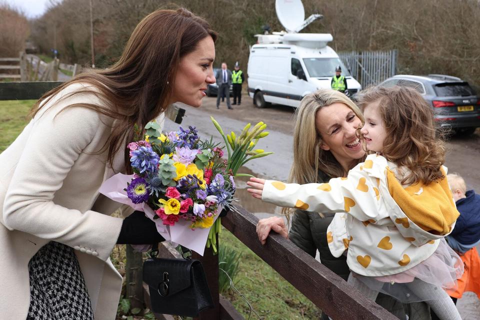 Catherine, Princess of Wales meets with members of the public as they visit the Brynawel Rehabilitation Centre