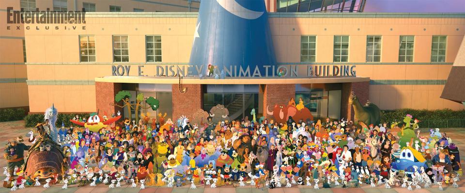 Disney characters past and present assemble for a "class photo" in short film 'Once Upon a Studio'