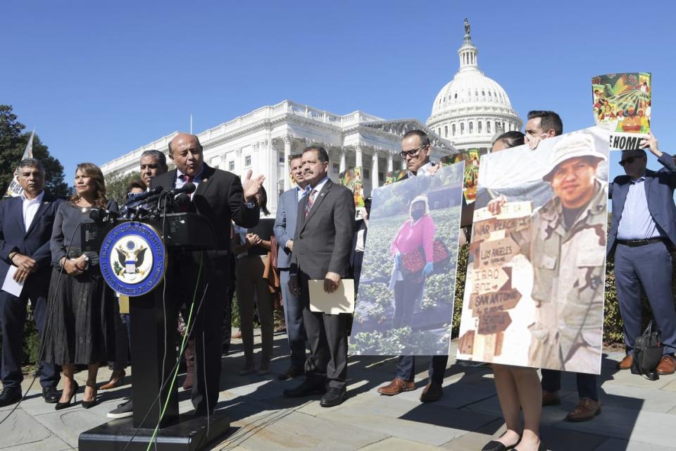 <div class="inline-image__caption"><p>Rep. Lou Correa (D-CA) and other House members talk about protection for undocumented communities during a press conference.</p></div> <div class="inline-image__credit">L Nolly/SOPA Images via AP</div>