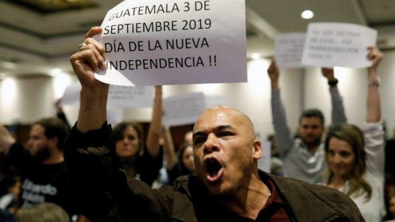 Protestas contra la CICIG en su último acto en Guatemala en 2019.