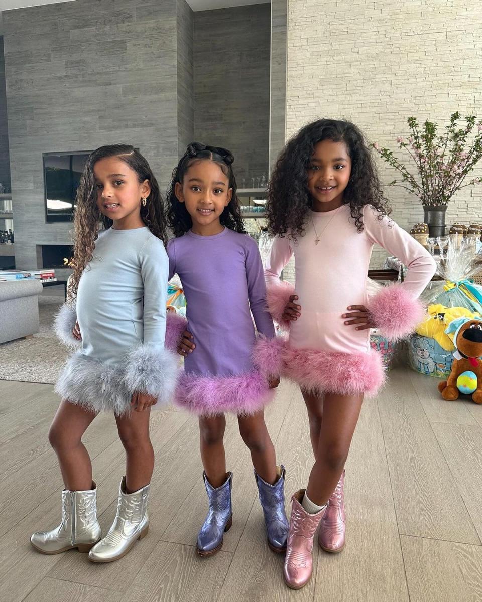 Dream Kardashian, Chicago West and True Thompson pose together on Easter Sunday (Instagram @Khloekardashian)