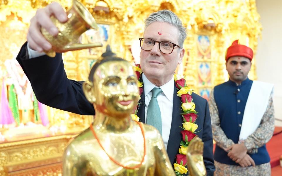 Sir Keir Starmer during a visit to the Shree Swaminarayan Mandir Kingsbury in London, while on the General Election campaign trail