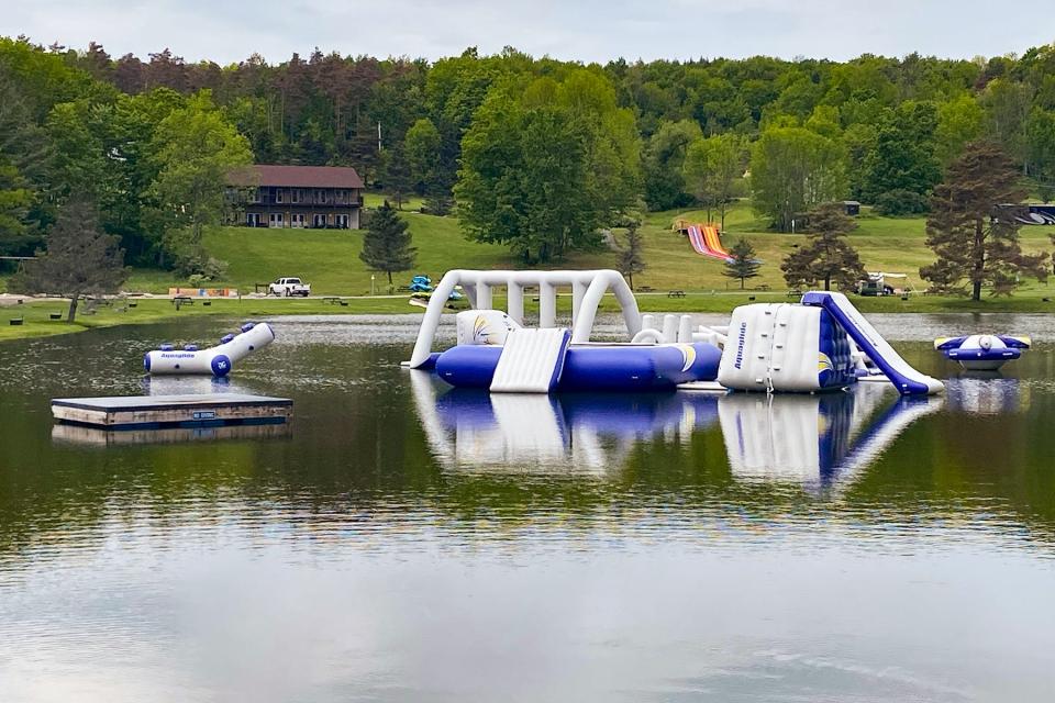 The Splashtown inflatable water park was among the new attractions unveiled at Binghamton Jellystone Park.